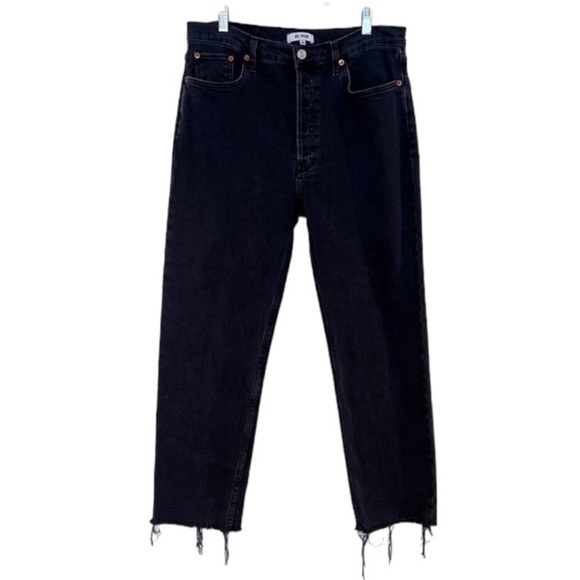 Re/Done Denim - REDONE Straight Leg High Waist Black Denim Raw Hem Button Fly Designer Jeans 31